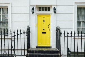 closed yellow door, Front Door Ideas