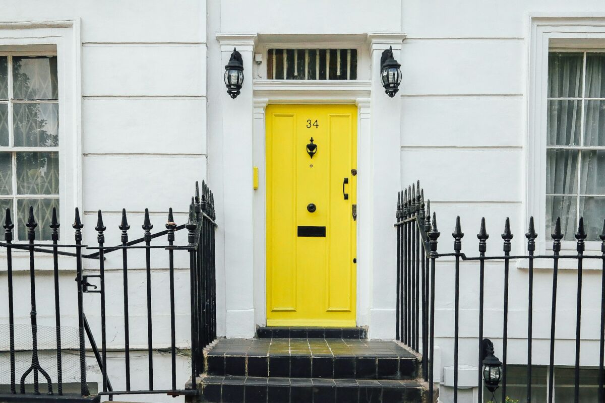 closed yellow door, Front Door Ideas