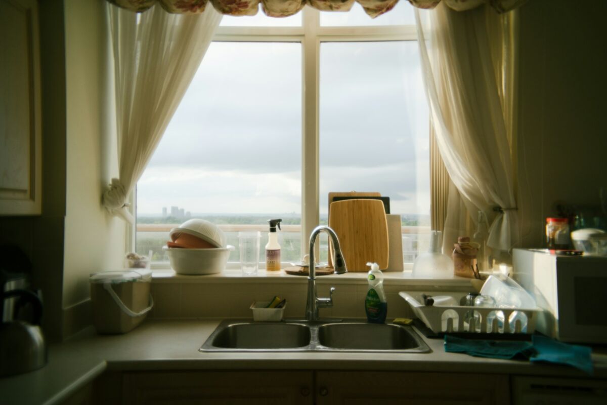 A kitchen with a sink and a window, Kitchen Curtain Ideas