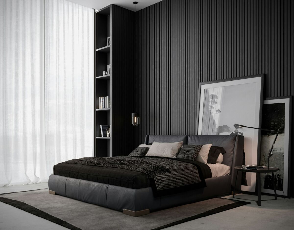 a bed in a room, Moody Bedroom Ideas